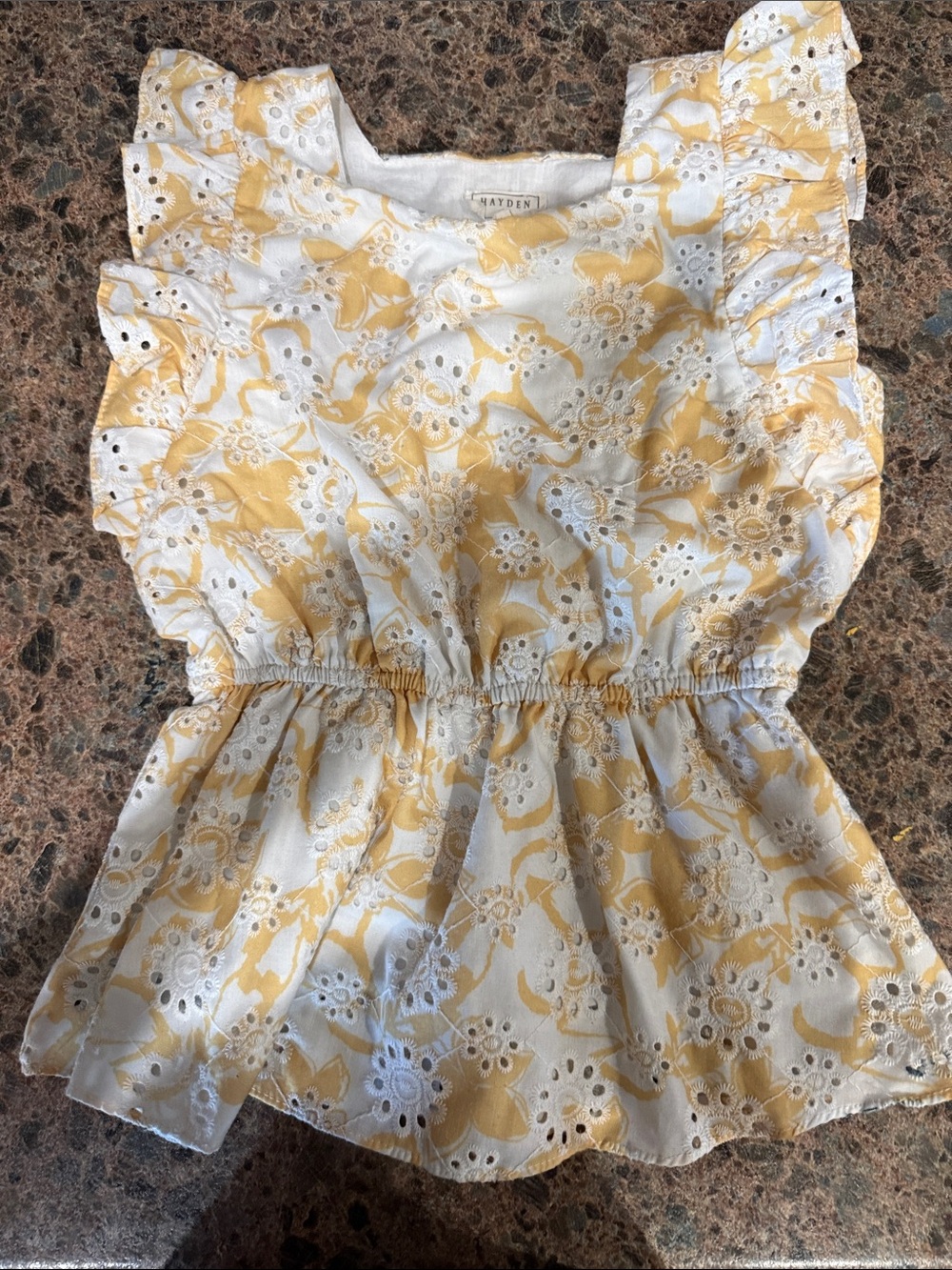 Hayden Yellow & White Eyelet Ruffle Peplum Blouse